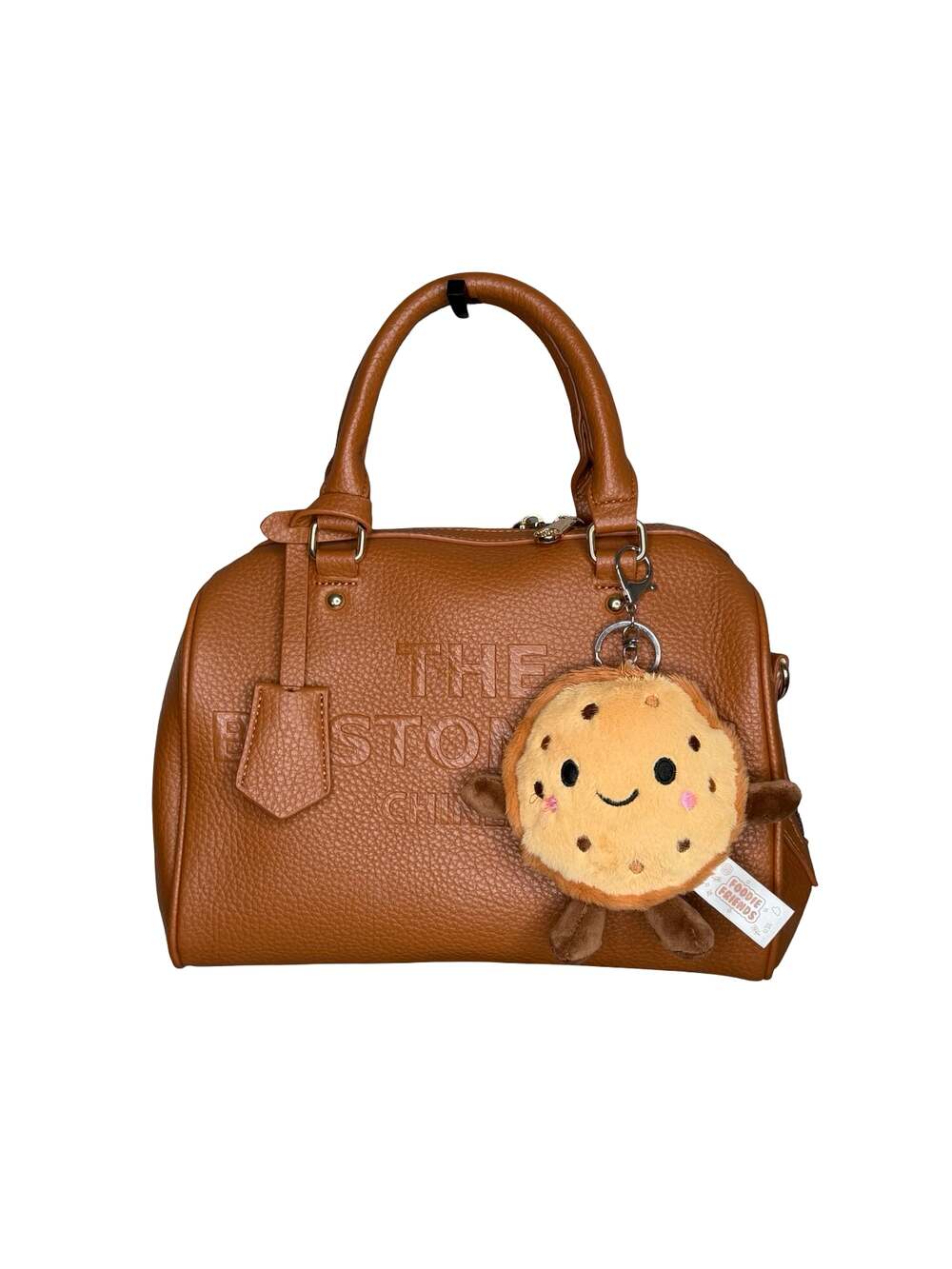 Chinllo Brown Faux Leather Satchel with Cookie Foodie Friends Charm